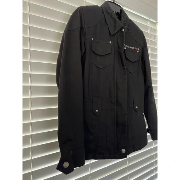 Harley Davidson Black Cotton Full Zip Utility Jacket 97443-06VW - Picture 3 of 8